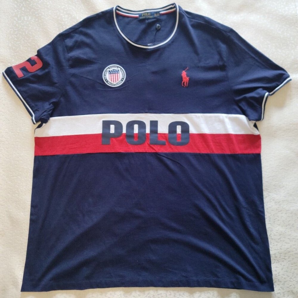 Polo Ralph Lauren USA Olympic Pony 2 Graphic Print T-Shirt Men's XXL Navy Blue